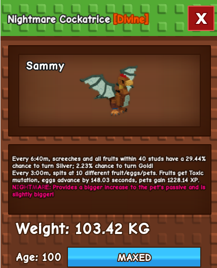 Nightmare Cockatrice (HUGE) (103.42KG Age 100)