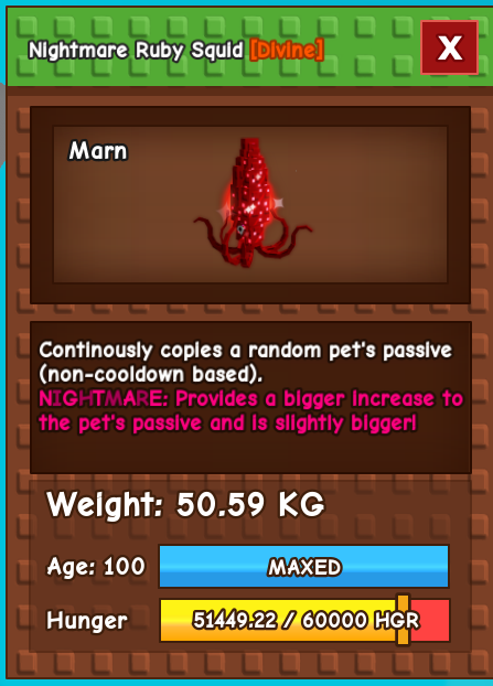 Everchanted Ruby Squid (HUGE) (60-62KG Age 100)