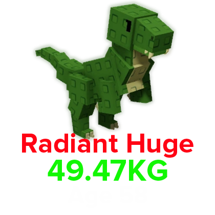 Grow a Garden Items All Server Radiant T-Rex(HUGE) (49.47KG Age 58)